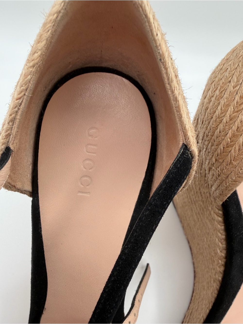 Gucci Horsebit Kid Suede Espadrille Wedge Sandals Black Size 40 - Picture 7 of 9
